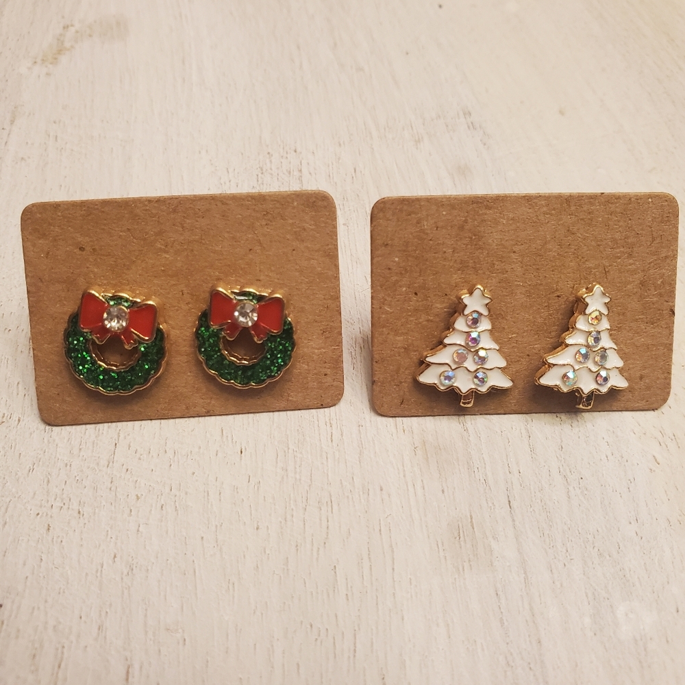 Christmas Earrings trees and wreaths